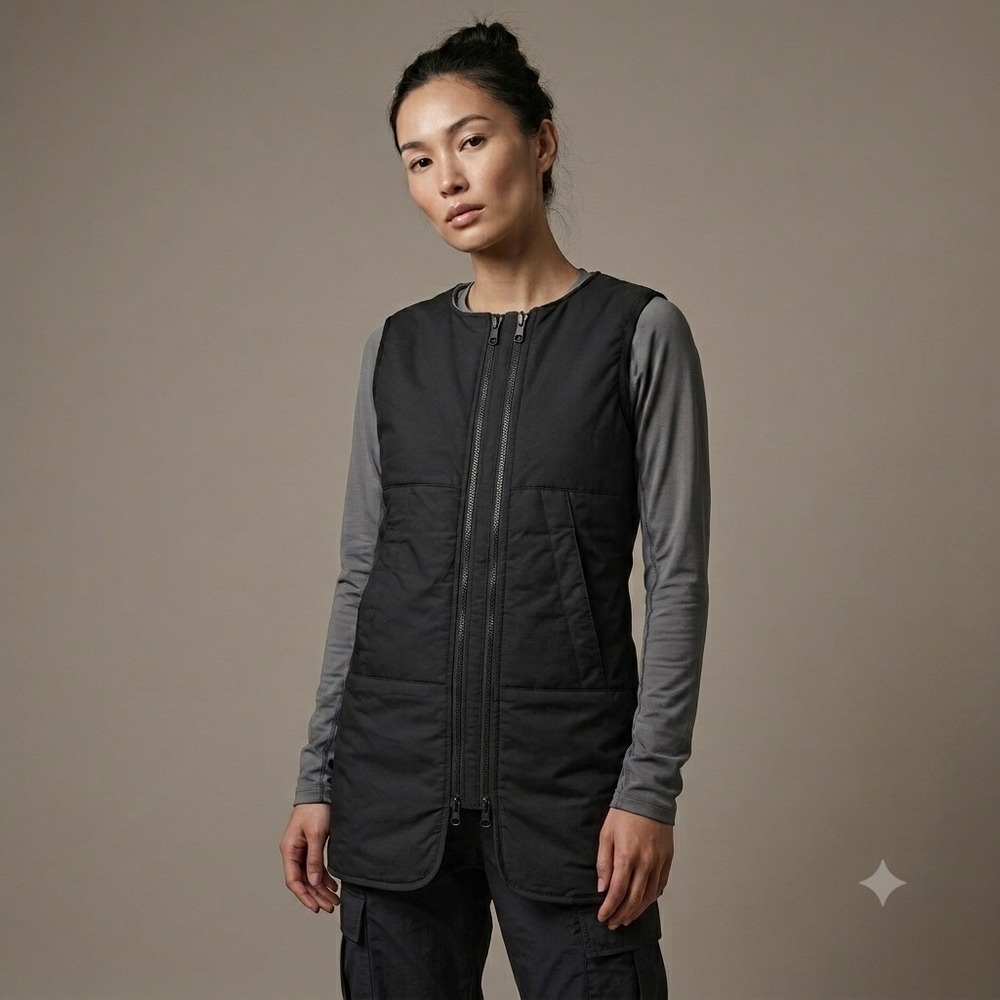 HOODLAMB Women Vest XS Black Hemp Organic Cotton Water Resistant Longline